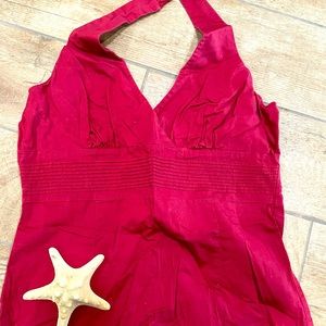 Stretchy material burgundy top backless L